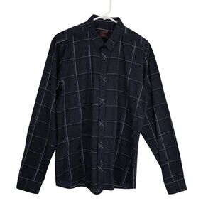 Jared Lang After Hours Dress Shirt Navy Windowpane Check Button Down Size L Mens